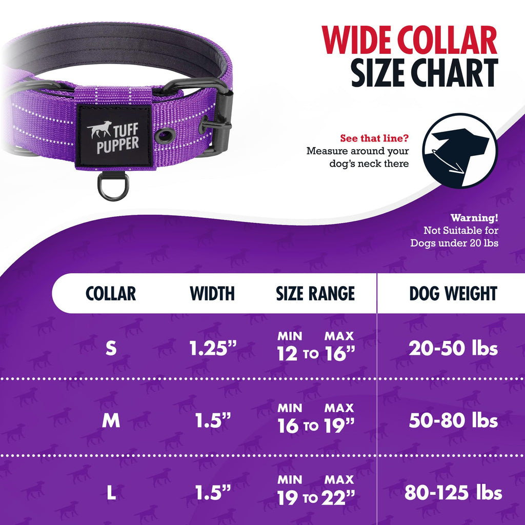 Tuff Pupper Heavy Duty Tactical Dog Collar - 1.5" Ballistic Nylon with Reflective Stitching, ID Tag Holder, Stainless Steel Buckle, Padded Lining, Royal Purple Medium