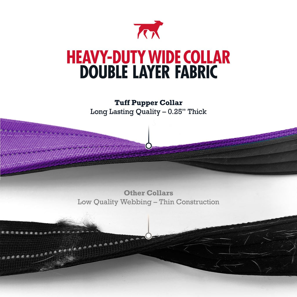 Tuff Pupper Heavy Duty Tactical Dog Collar - 1.5" Ballistic Nylon with Reflective Stitching, ID Tag Holder, Stainless Steel Buckle, Padded Lining, Royal Purple Medium