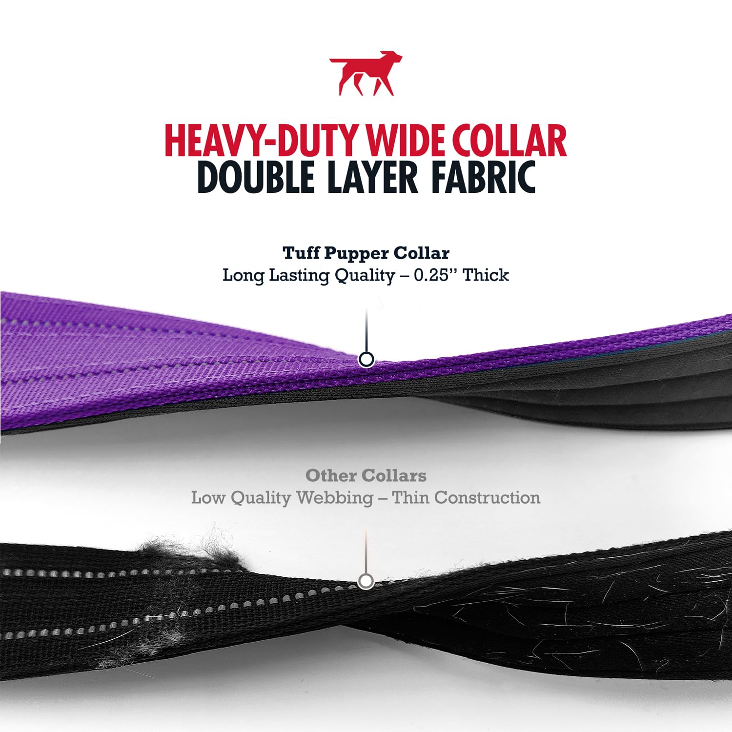 Tuff Pupper Heavy Duty Tactical Dog Collar - 1.5" Ballistic Nylon with Reflective Stitching, ID Tag Holder, Stainless Steel Buckle, Padded Lining, Royal Purple Medium