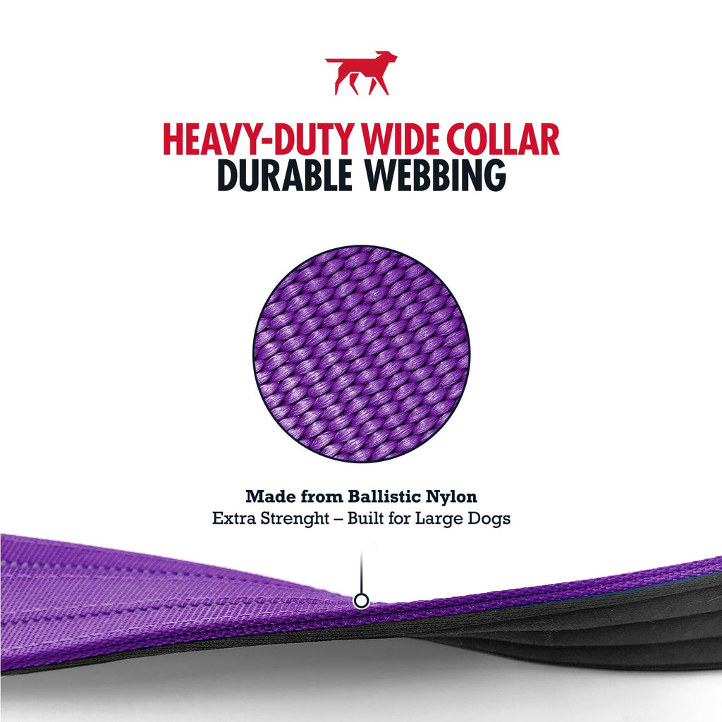 Tuff Pupper Heavy Duty Tactical Dog Collar - 1.5" Ballistic Nylon with Reflective Stitching, ID Tag Holder, Stainless Steel Buckle, Padded Lining, Royal Purple Medium