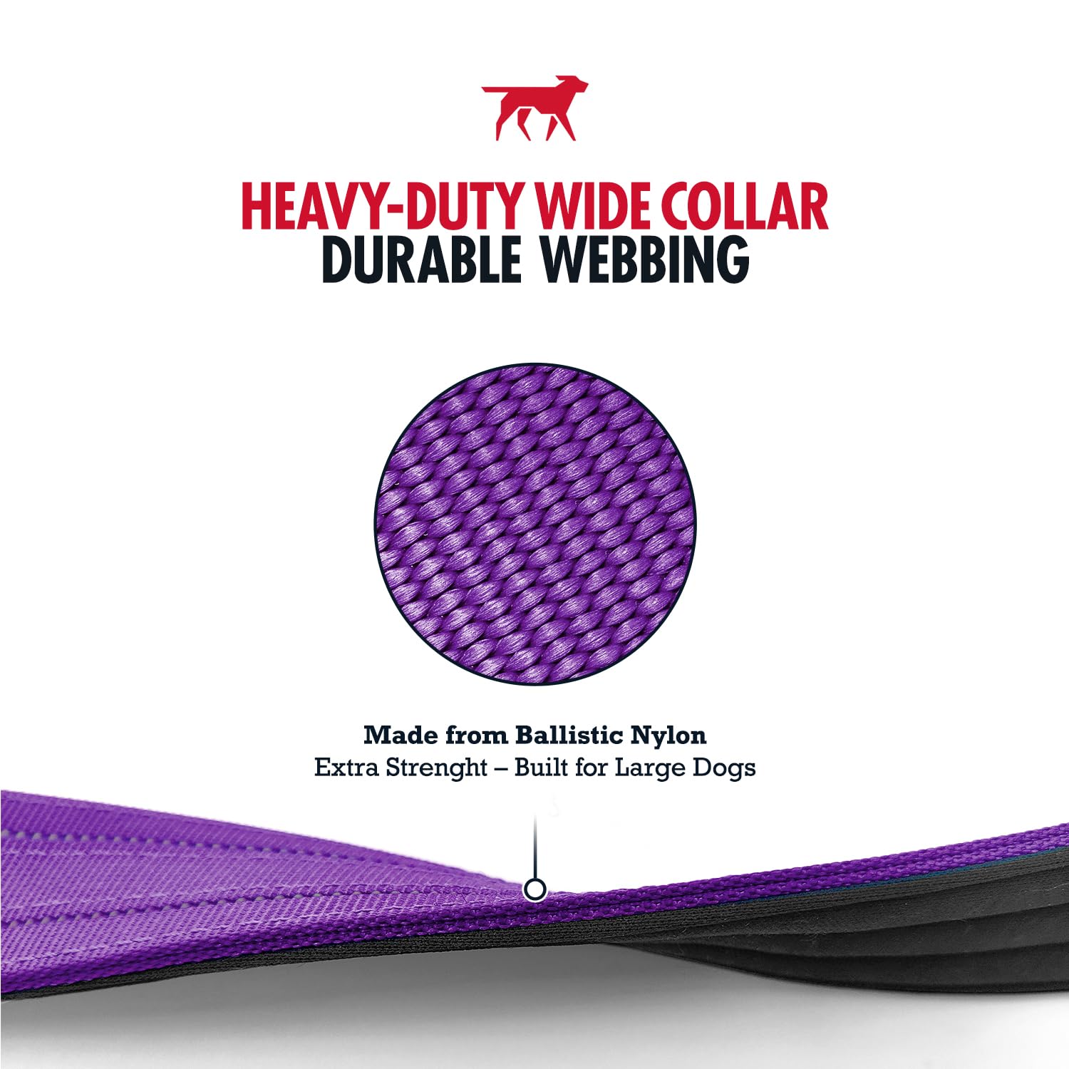 Tuff Pupper Heavy Duty Tactical Dog Collar - 1.5" Ballistic Nylon with Reflective Stitching, ID Tag Holder, Stainless Steel Buckle, Padded Lining, Royal Purple Medium