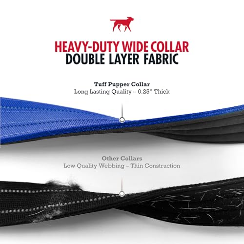 Tuff Pupper Heavy Duty Tactical Dog Collar - 1.5" Wide Ballistic Nylon, Reflective Stitching, Padded Lining, Medium Blue for Medium & Large Dogs