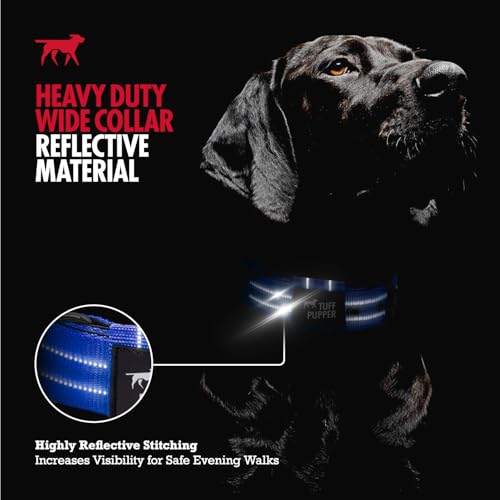 Tuff Pupper Heavy Duty Tactical Dog Collar - 1.5" Wide Ballistic Nylon, Reflective Stitching, Padded Lining, Medium Blue for Medium & Large Dogs