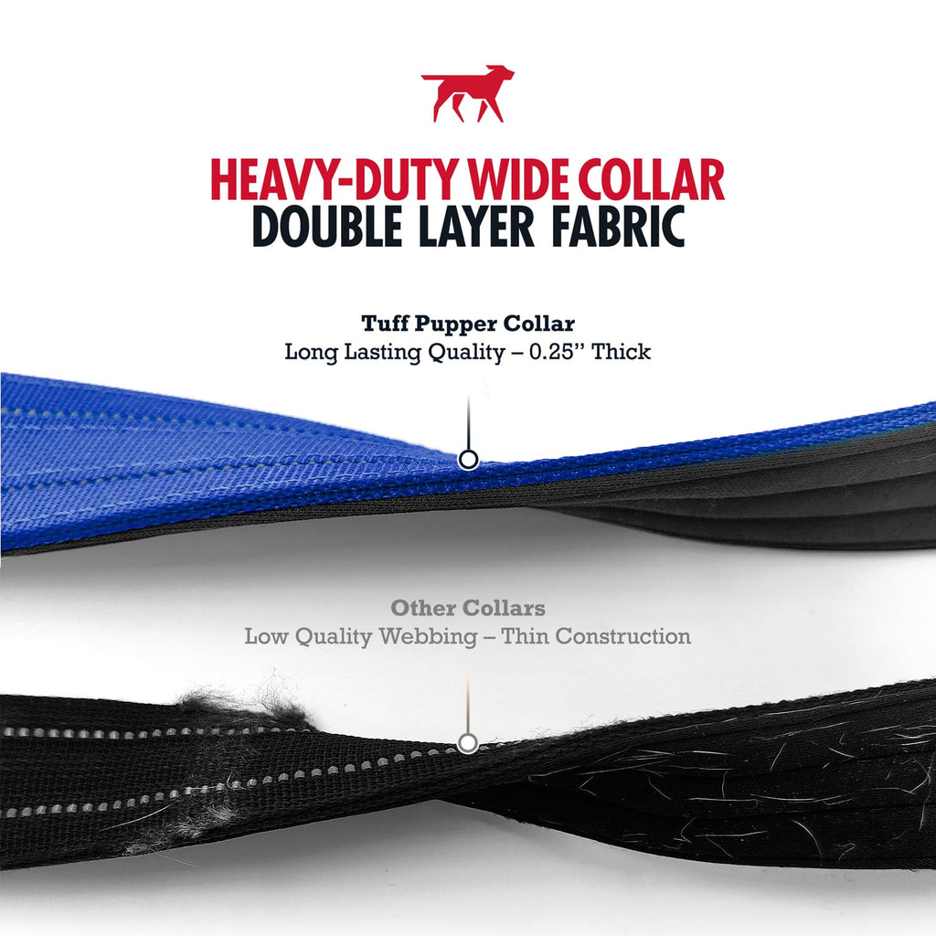 Tuff Pupper Heavy Duty Tactical Dog Collar - 1.5" Wide Ballistic Nylon, Reflective Stitching, Padded Lining, Medium Blue for Medium & Large Dogs