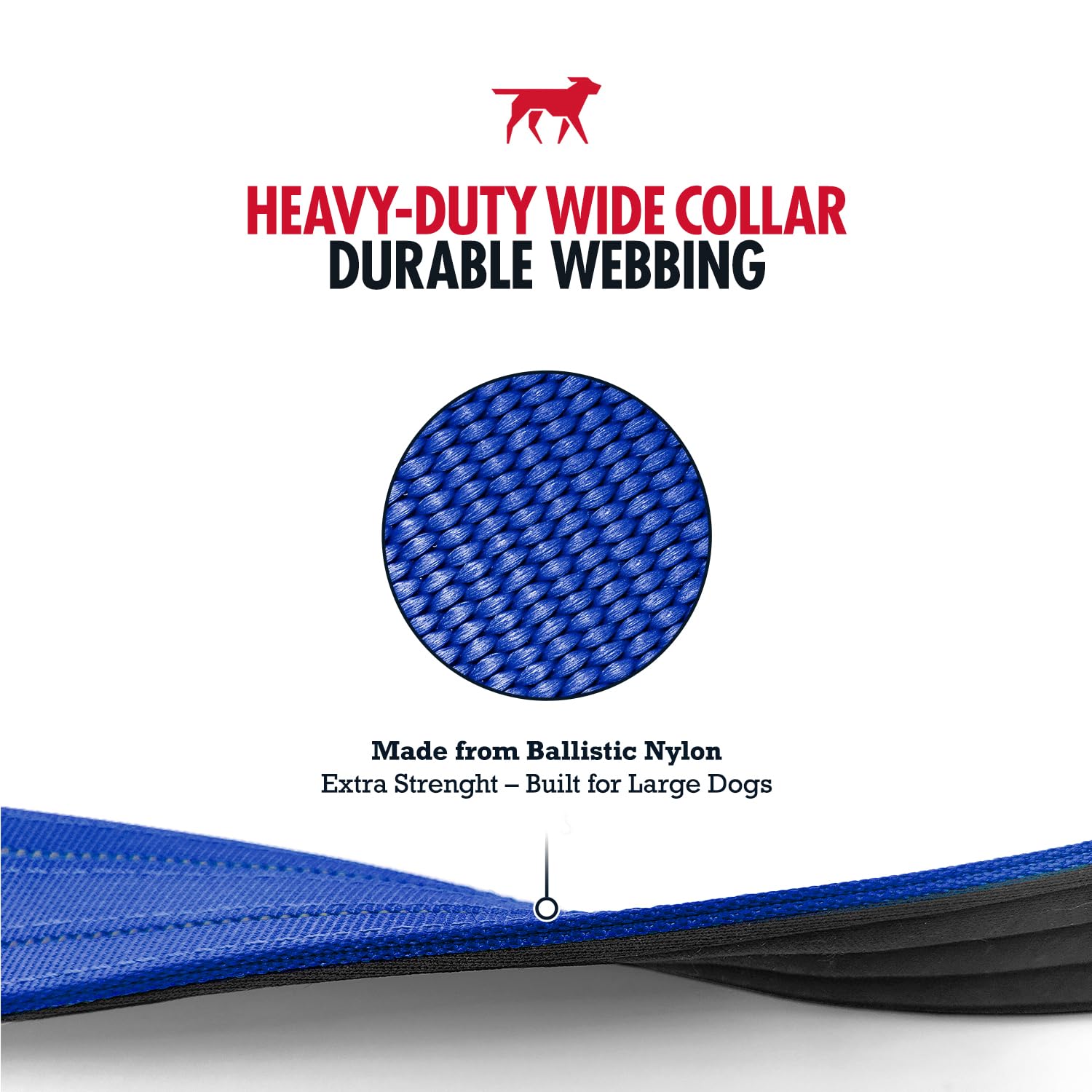 Tuff Pupper Heavy Duty Tactical Dog Collar - 1.5" Wide Ballistic Nylon, Reflective Stitching, Padded Lining, Medium Blue for Medium & Large Dogs