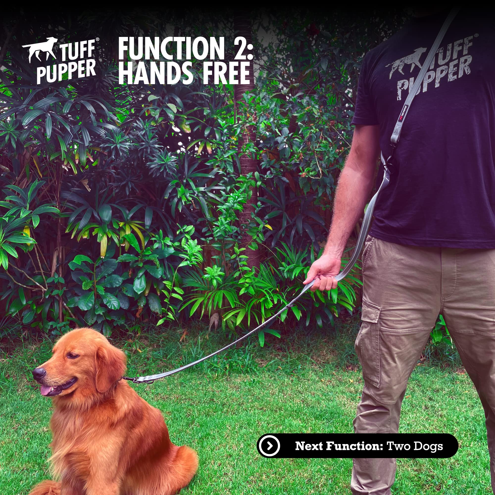 Tuff Pupper Multi Function Crossbody Leash: 8-Foot Hands-Free Dog Leash with 6 Uses, Neoprene Padding, Reflective Stitching