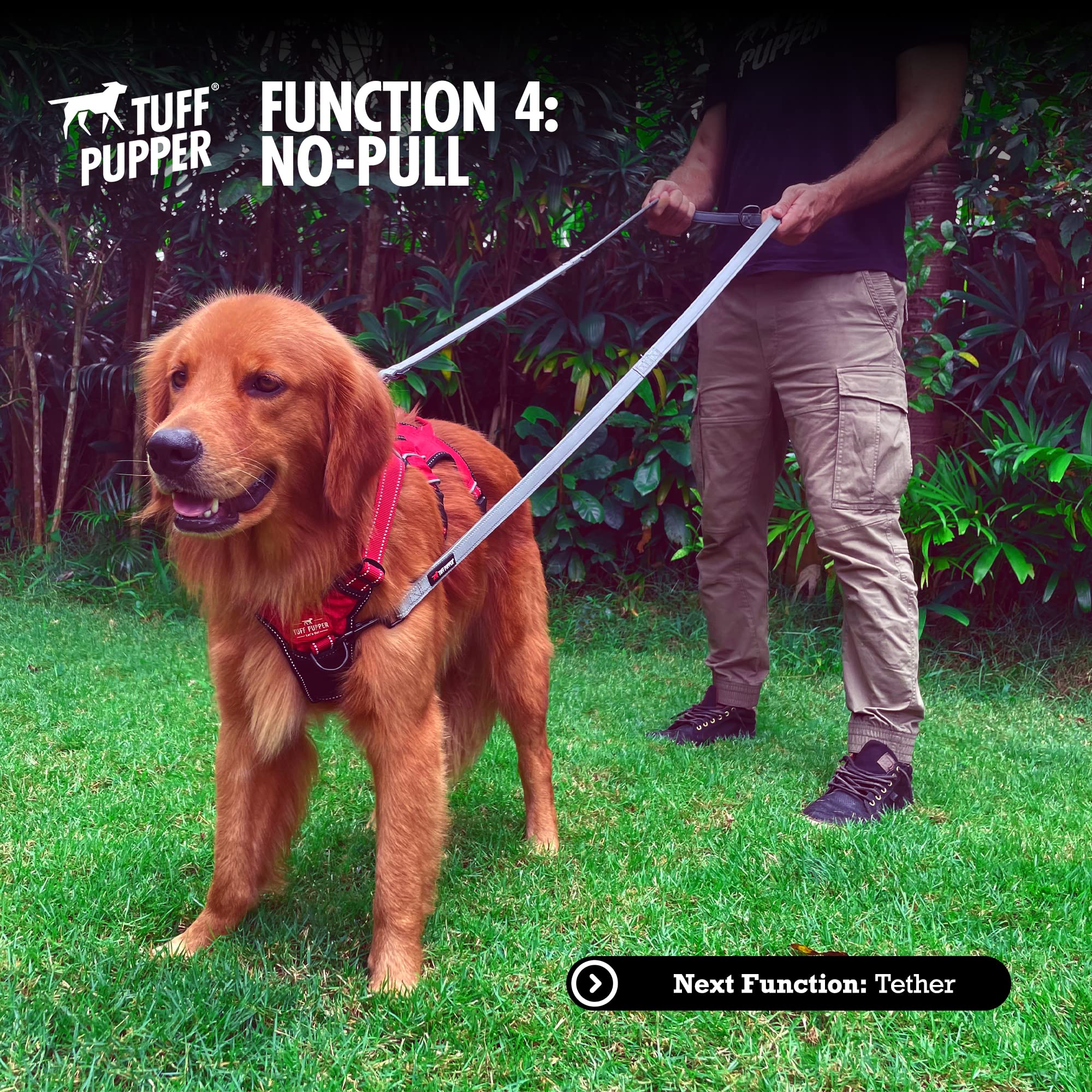 Tuff Pupper Multi Function Crossbody Leash: 8-Foot Hands-Free Dog Leash with 6 Uses, Neoprene Padding, Reflective Stitching