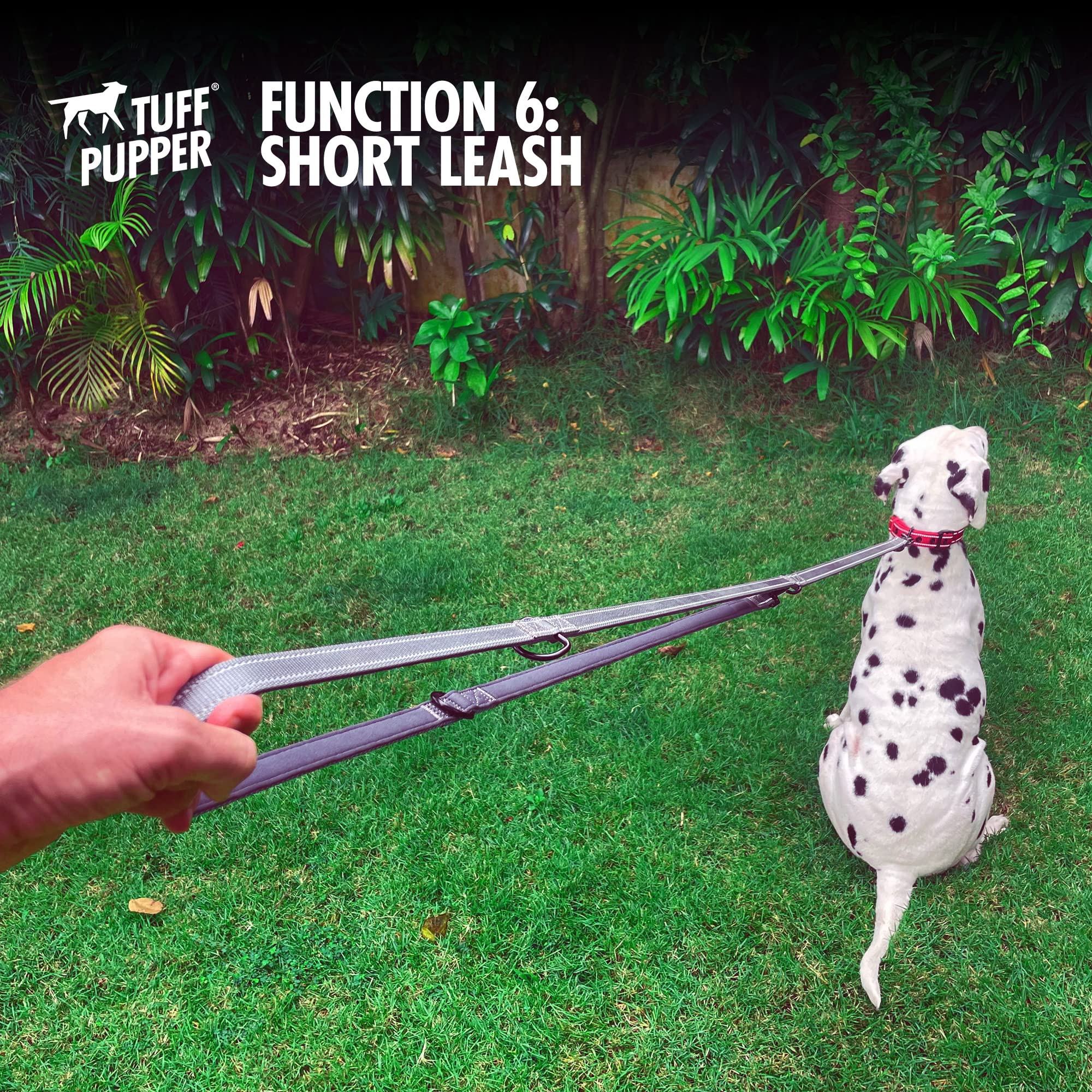 Tuff Pupper Multi Function Crossbody Leash: 8-Foot Hands-Free Dog Leash with 6 Uses, Neoprene Padding, Reflective Stitching