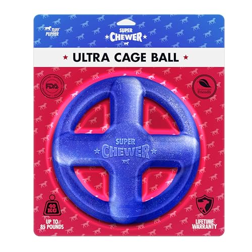 Tuff Pupper SuperChewer Tough Dog Cage Ball Toy – Natural Rubber Fetch Ball for Large Breeds, Lifetime Replacement