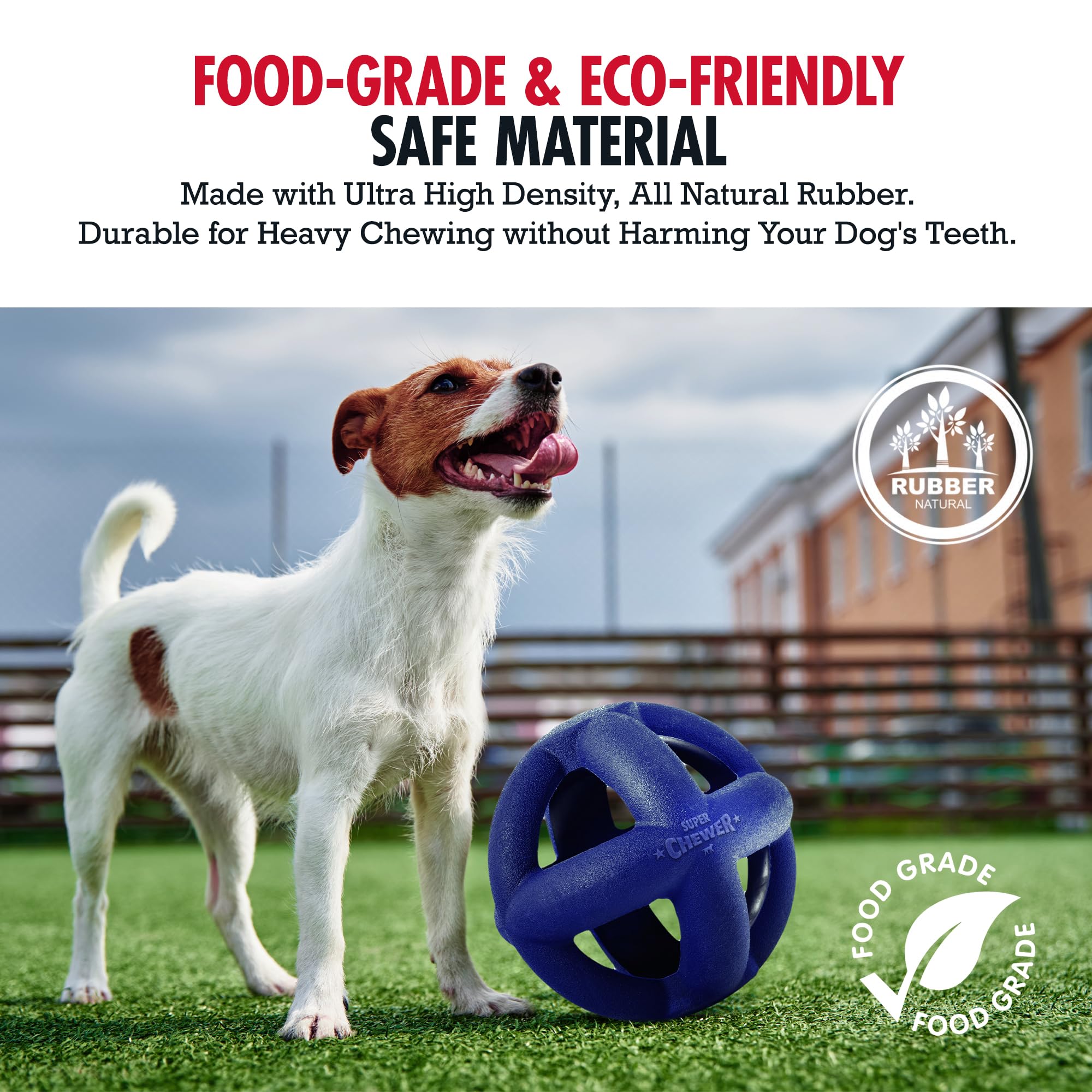 Tuff Pupper SuperChewer Tough Dog Cage Ball Toy – Natural Rubber Fetch Ball for Large Breeds, Lifetime Replacement