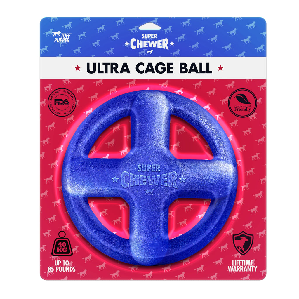 Tuff Pupper SuperChewer Tough Dog Cage Ball Toy – Natural Rubber Fetch Ball for Large Breeds, Lifetime Replacement