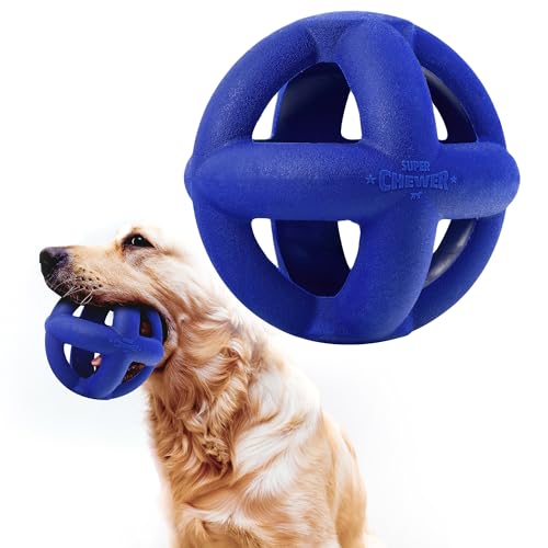 Tuff Pupper SuperChewer Tough Dog Cage Ball Toy – Natural Rubber Fetch Ball for Large Breeds, Lifetime Replacement