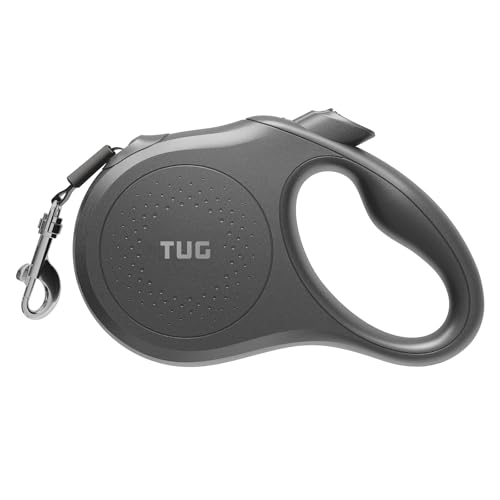 TUG Quest Retractable Dog Leash 16 ft Nylon Tape for Medium Dogs, Black – 360° Swivel & One-Handed Brake