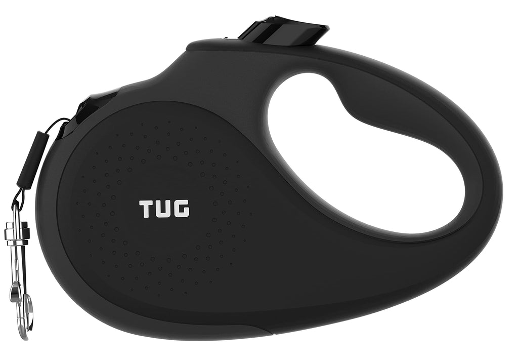 TUG Retractable Dog Leash 16 ft - Anti-Slip Handle, 360° Tangle-Free Tape for Small Dogs (Black/Grey)