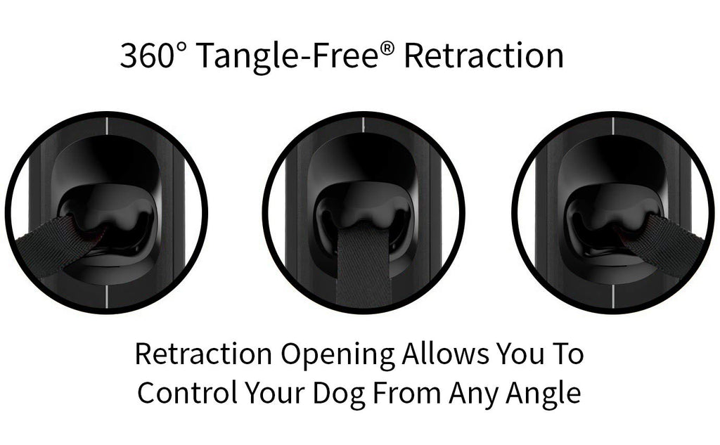 TUG Retractable Dog Leash 16 ft - Anti-Slip Handle, 360° Tangle-Free Tape for Small Dogs (Black/Grey)