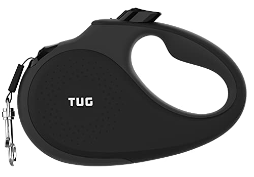 TUG Retractable Dog Leash 16 ft - Anti-Slip Handle, 360° Tangle-Free Tape for Small Dogs (Black/Grey)