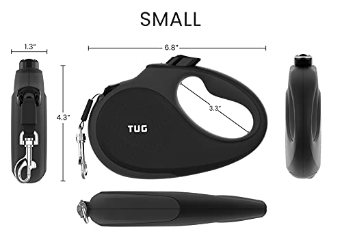 TUG Retractable Dog Leash 16 ft - Anti-Slip Handle, 360° Tangle-Free Tape for Small Dogs (Black/Grey)