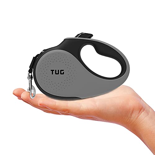 TUG Tiny Retractable Dog Leash 10 ft - Tangle-Free 360° for Dogs Under 26 lbs (Grey)