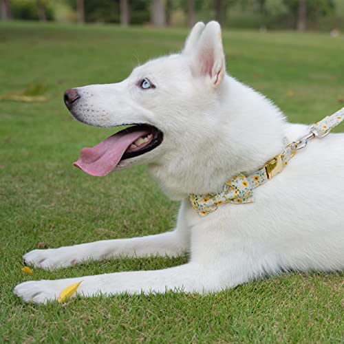 Tunkoo Daisy Floral Dog Collar with Removable Bow Tie - Soft Cotton Adjustable for Small Dogs