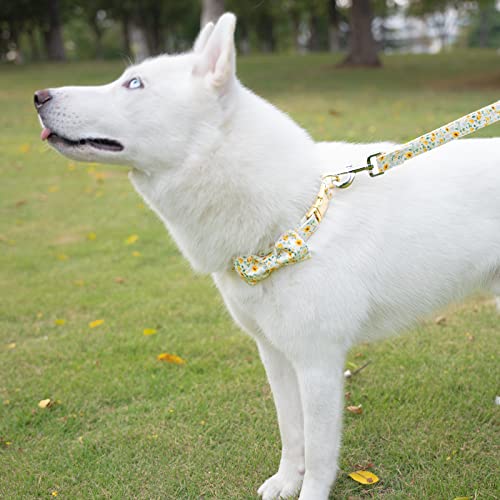 Tunkoo Daisy Floral Dog Collar with Removable Bow Tie - Soft Cotton Adjustable for Small Dogs