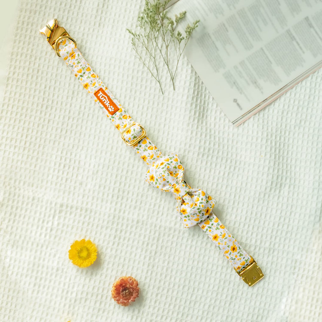 Tunkoo Daisy Floral Dog Collar with Removable Bow Tie - Soft Cotton Adjustable for Small Dogs