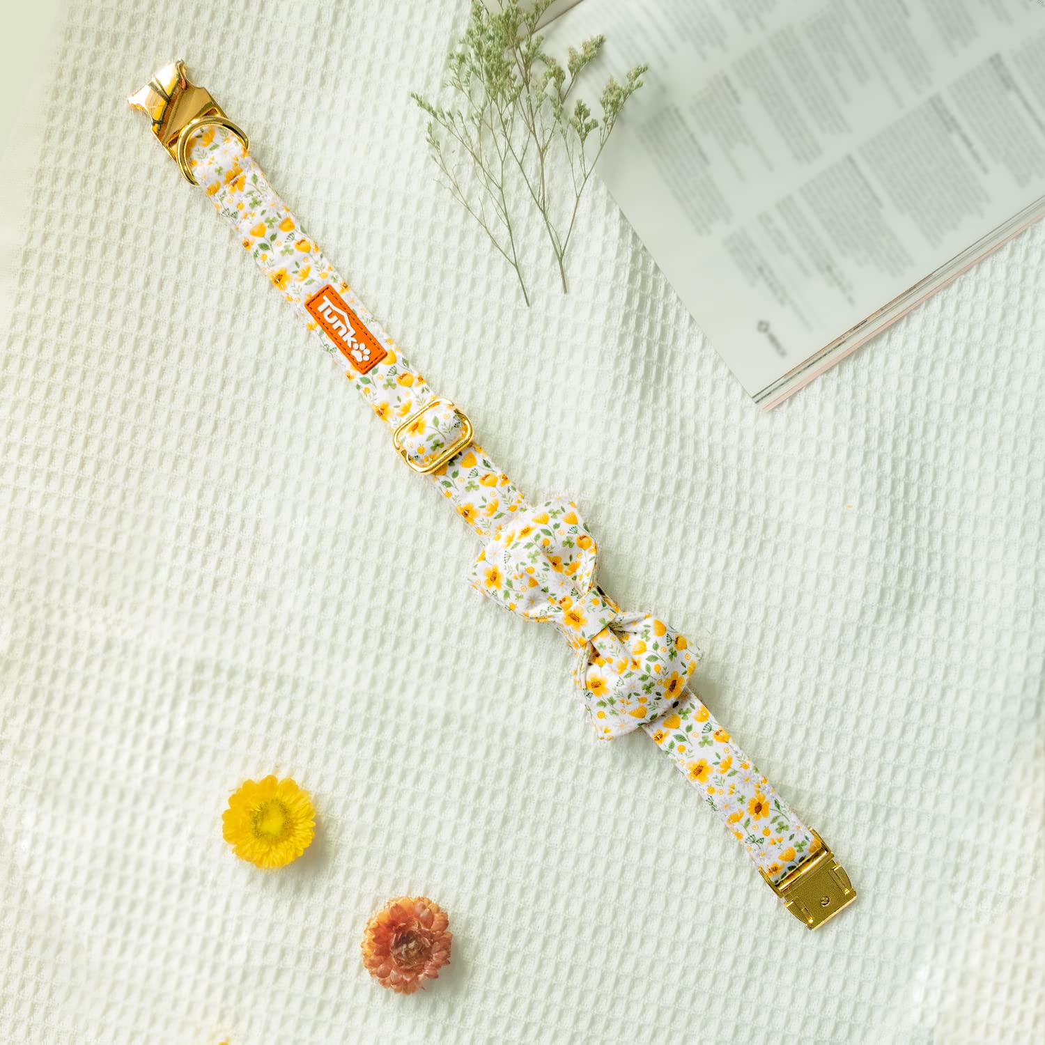 Tunkoo Daisy Floral Dog Collar with Removable Bow Tie - Soft Cotton Adjustable for Small Dogs
