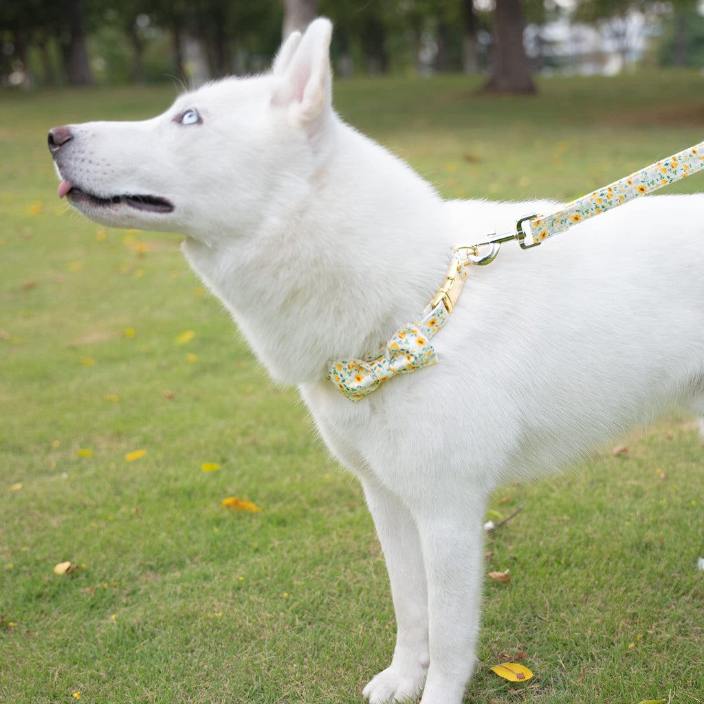 Tunkoo Daisy Floral Dog Collar with Removable Bow Tie - Soft Cotton Adjustable for Small Dogs