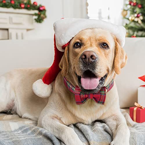 Tunkoo Dog Collar – Christmas Plaid with Detachable Bow Tie, Soft Cotton, Adjustable, Premium Metal Buckle (Red Plaid, Small)