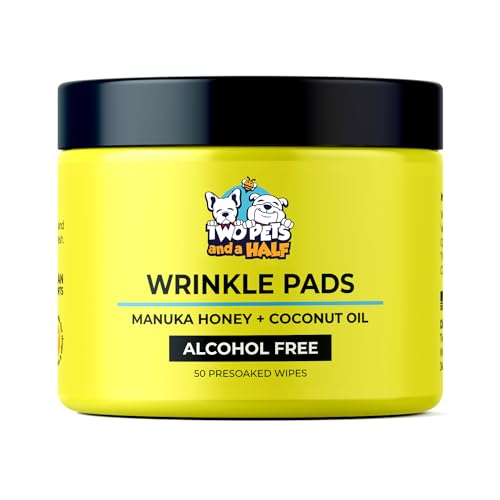 Two Pets and a Half Wrinkle Wipes for Bulldogs - 50 Organic Dog Face Wipes with Manuka Honey