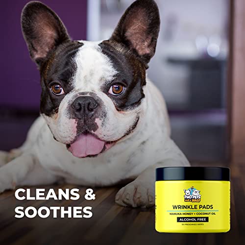 Two Pets and a Half Wrinkle Wipes for Bulldogs - 50 Organic Dog Face Wipes with Manuka Honey