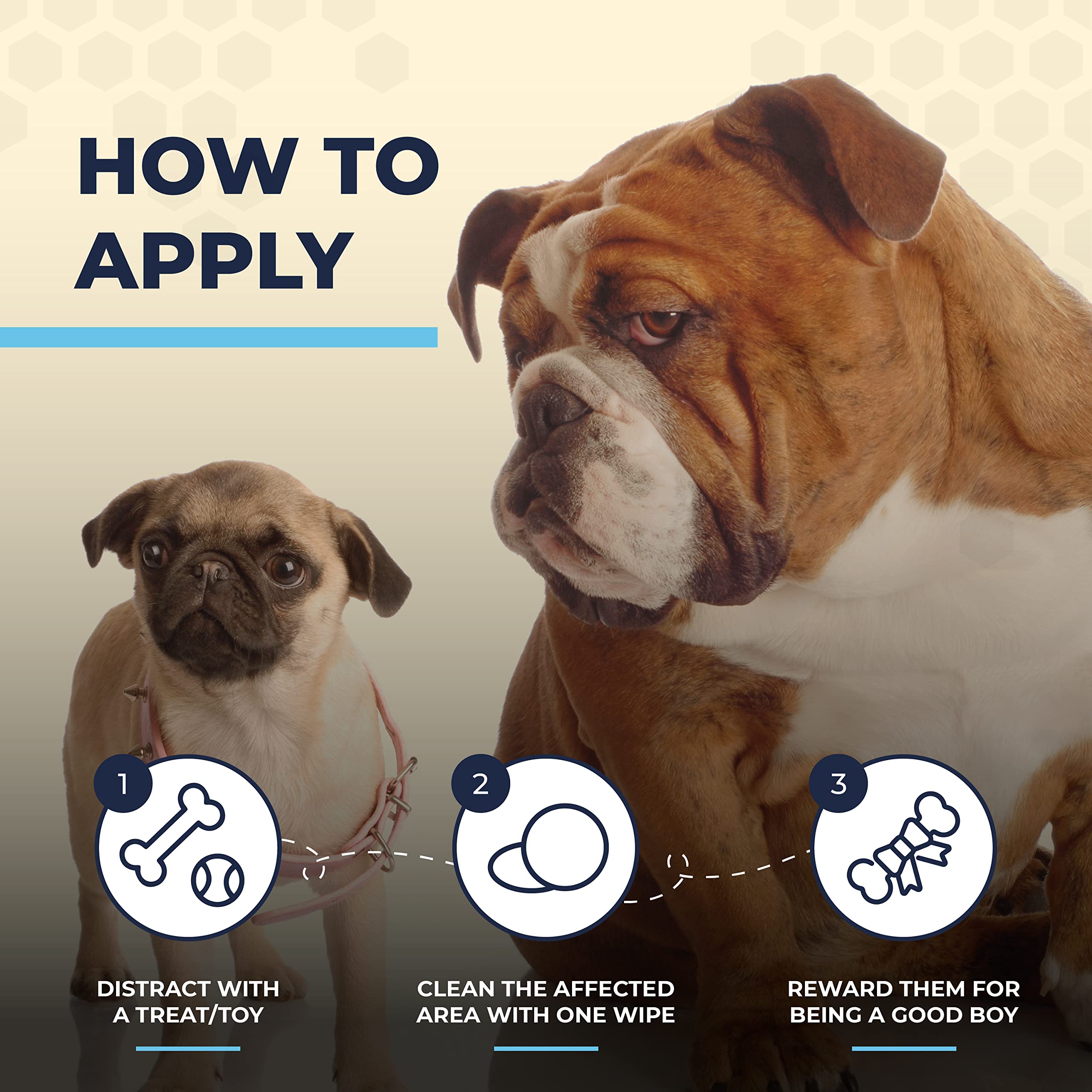 Two Pets and a Half Wrinkle Wipes for Bulldogs - 50 Organic Dog Face Wipes with Manuka Honey