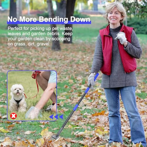 twocorn Dog Pooper Scooper, Adjustable Stainless Steel Handle, Blue