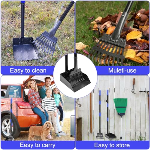 twocorn Dog Pooper Scooper, Adjustable Stainless Steel Handle, Blue