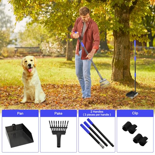twocorn Dog Pooper Scooper, Adjustable Stainless Steel Handle, Blue