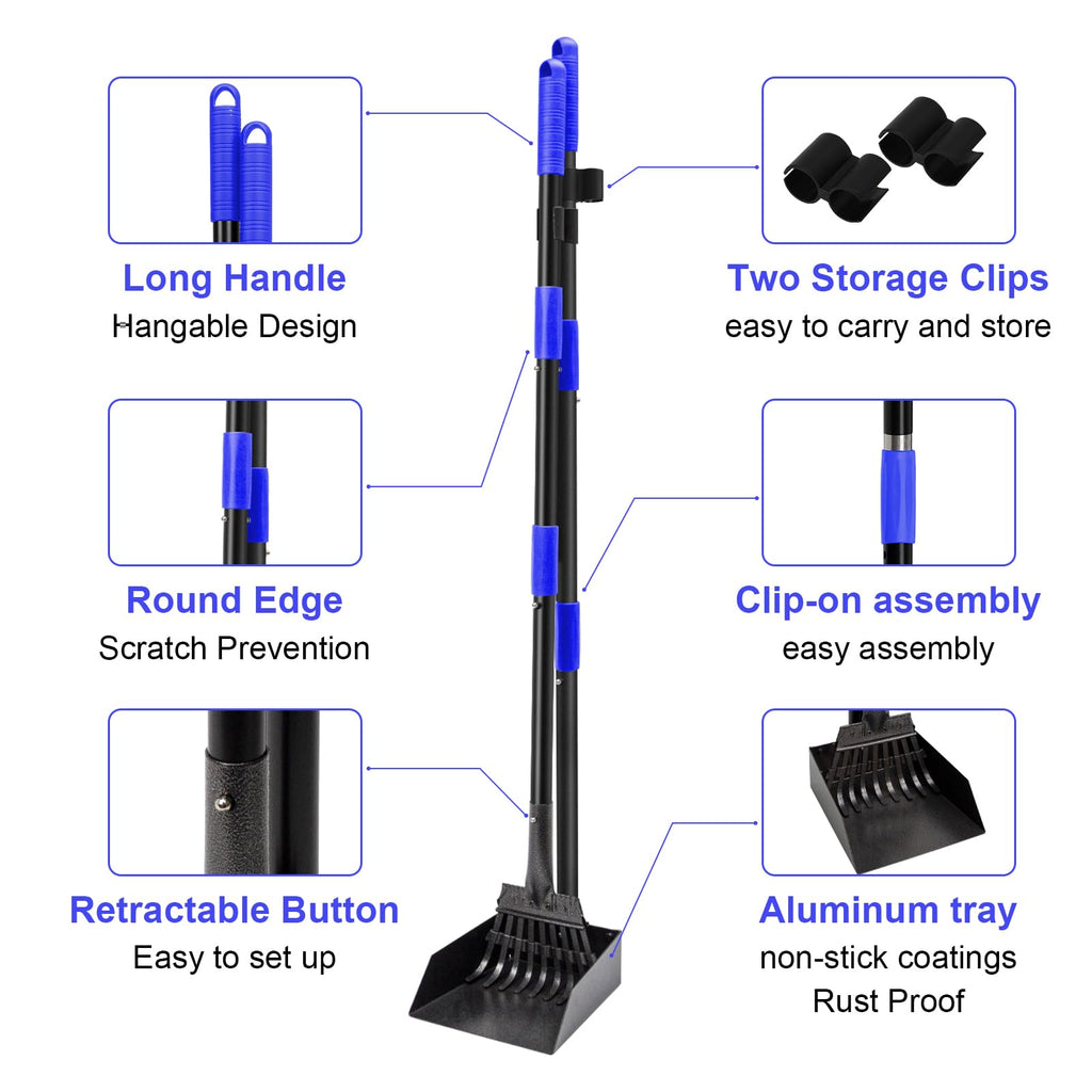 twocorn Dog Pooper Scooper, Adjustable Stainless Steel Handle, Blue
