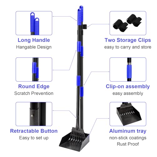 twocorn Dog Pooper Scooper, Adjustable Stainless Steel Handle, Blue