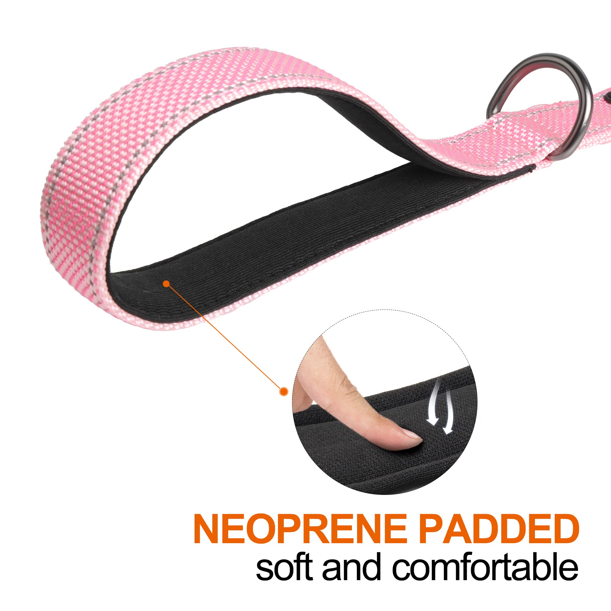 TwoEar 4ft Pink Dog Leash with Dual Padded Handles and Reflective Threads - Auto Lock Hook, Durable Nylon for Small to Large Dogs