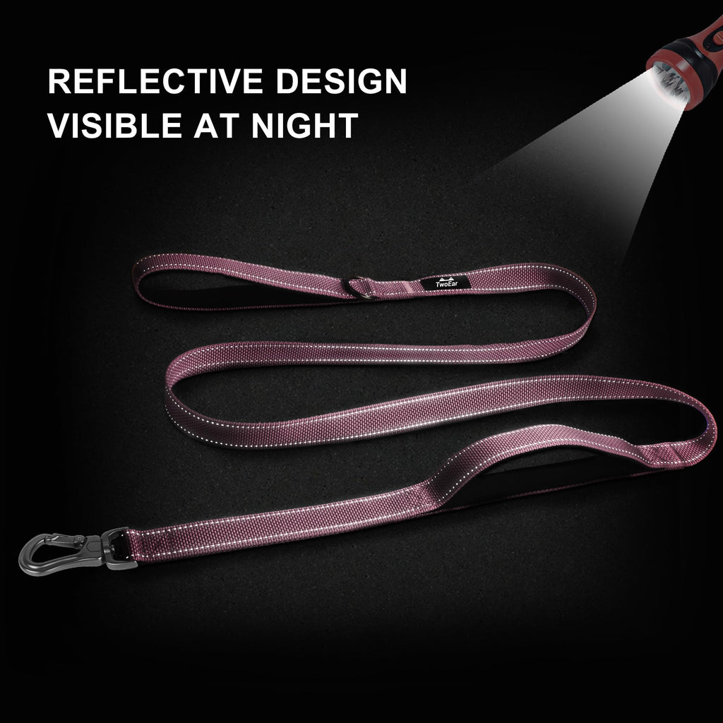 TwoEar 4ft Pink Dog Leash with Dual Padded Handles and Reflective Threads - Auto Lock Hook, Durable Nylon for Small to Large Dogs