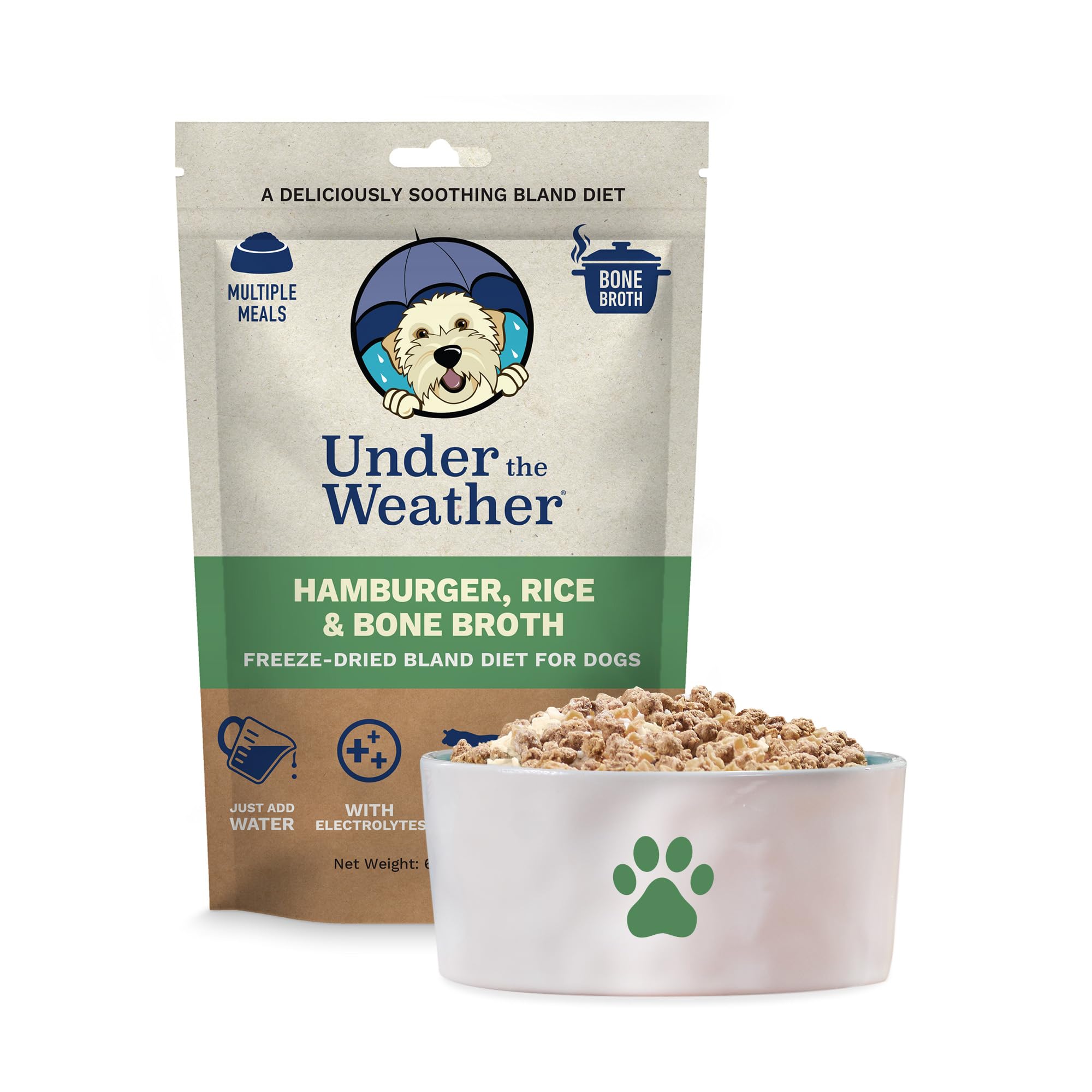 Under the Weather Freeze-Dried Bland Diet for Dogs – Rice, Hamburger & Bone Broth, 6 oz