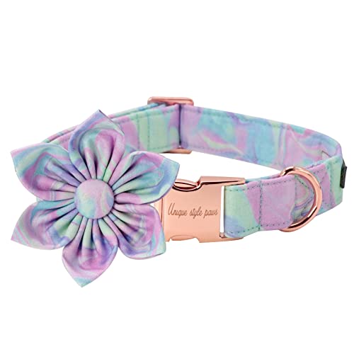 Unique Style Paws Adjustable Dog Collar with Detachable Flower – Durable Cotton & Metal for Small, Medium, Large Dogs