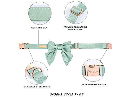 Unique style paws Bean Green Silk Dog Collar with Removable Bow for X-Small Dogs and Cats