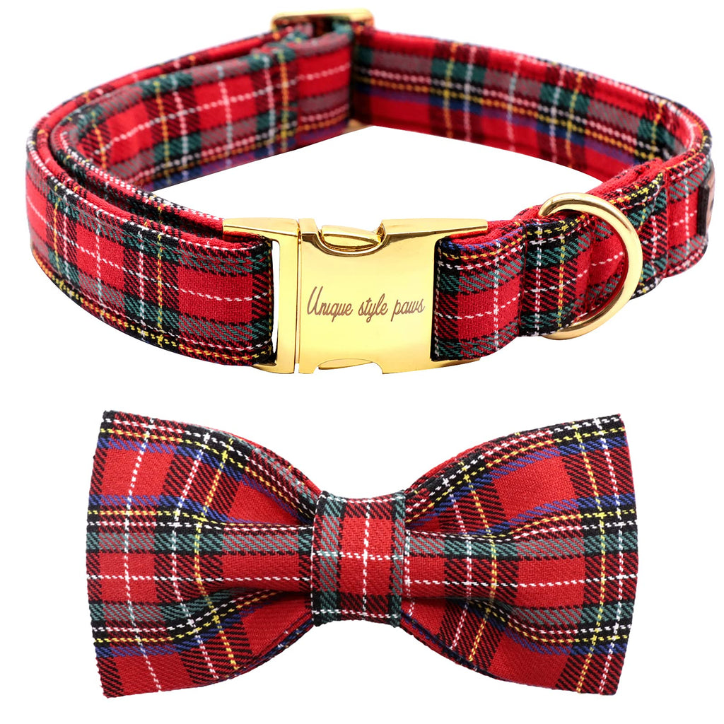 Unique Style Paws Christmas Dog Collar with Removable Bow Tie - Adjustable Cotton Collar for Small, Medium, Large Dogs