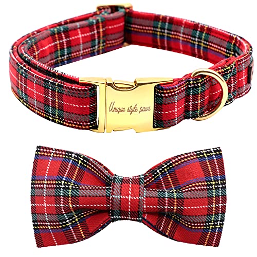 Unique Style Paws Christmas Dog Collar with Removable Bow Tie - Adjustable Cotton Collar for Small, Medium, Large Dogs