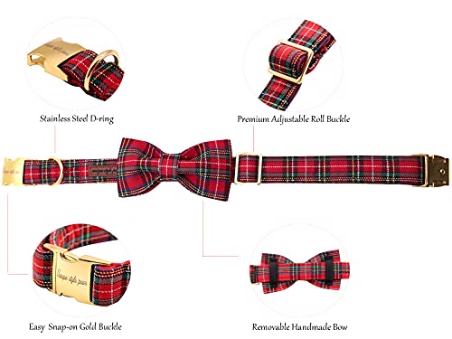 Unique Style Paws Christmas Dog Collar with Removable Bow Tie - Adjustable Cotton Collar for Small, Medium, Large Dogs