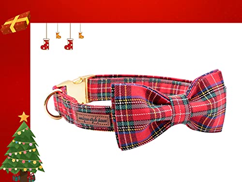 Unique Style Paws Christmas Dog Collar with Removable Bow Tie - Adjustable Cotton Collar for Small, Medium, Large Dogs