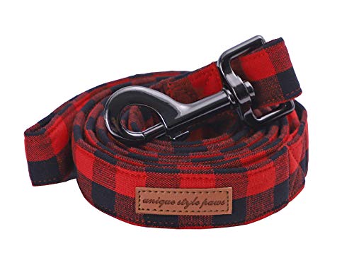 Unique style paws Cotton Dog Leash - Black and Red, Size M (1in x 5ft) with Soft Handle