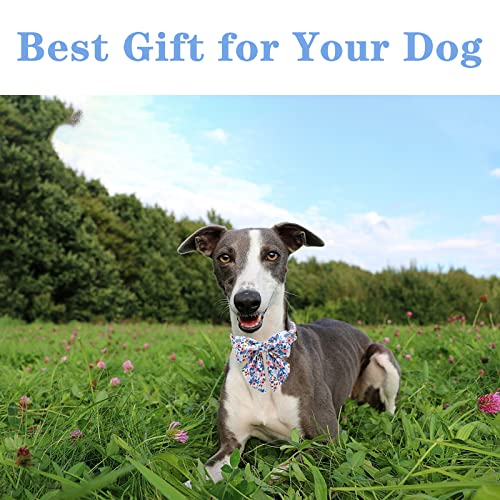 Unique Style Paws Dog Collar with Removable Blue Bowtie – Adjustable Cotton Puppy Collar for Small to Medium Dogs and Cats (M)