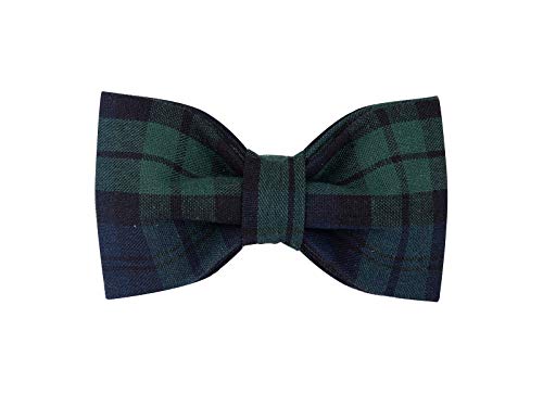Unique style paws Green Plaid Dog Collar with Bowtie - Adjustable Cotton Collar for Small to Large Dogs, M Size