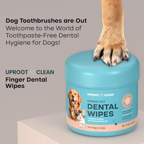Uproot Clean Pet Dental Finger Wipes (50 Count) – Easy Cat and Dog Teeth Cleaning for Plaque, Tartar, and Bad Breath