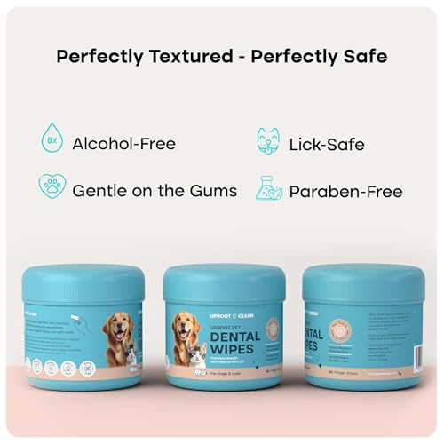 Uproot Clean Pet Dental Finger Wipes (50 Count) – Easy Cat and Dog Teeth Cleaning for Plaque, Tartar, and Bad Breath